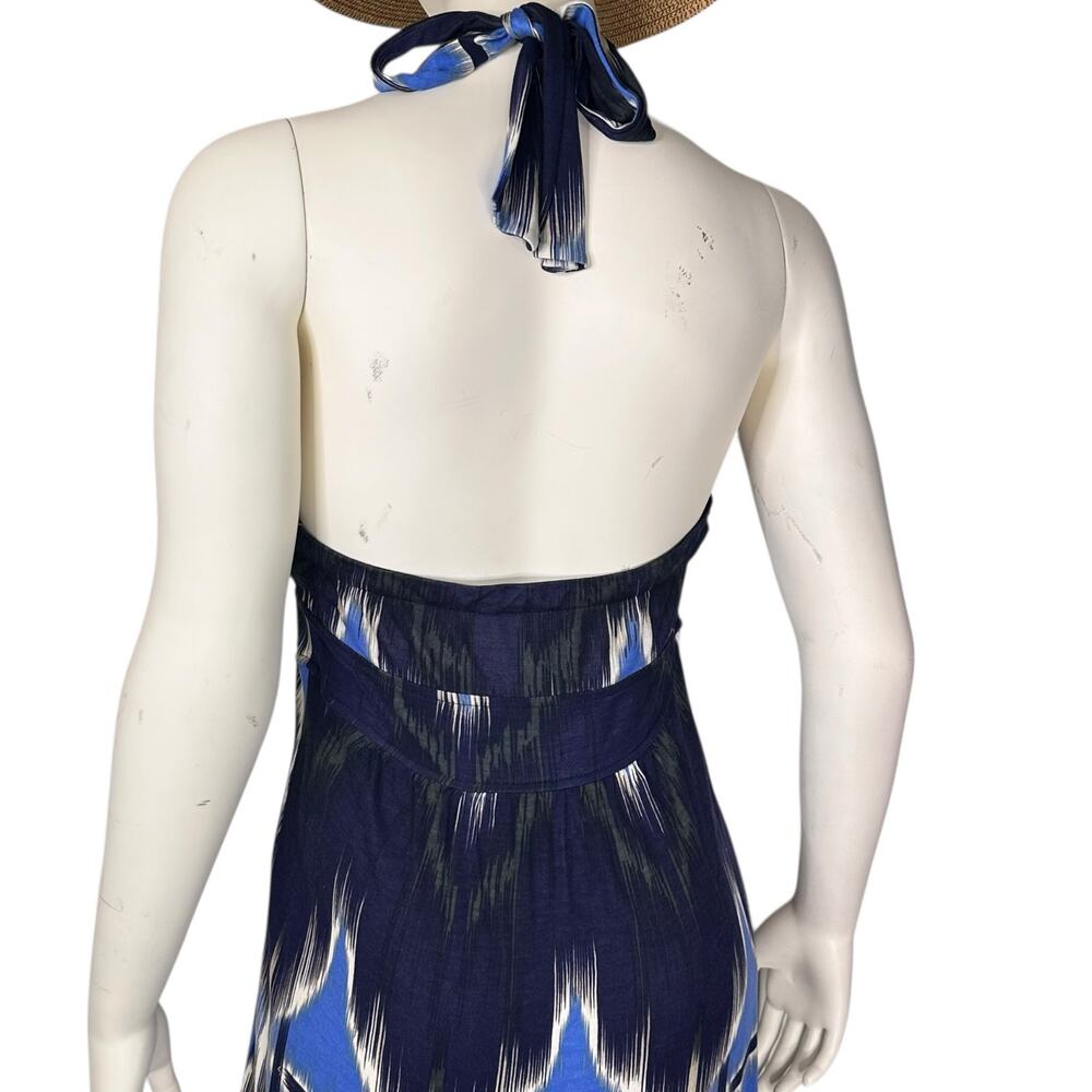 Banana Republic M Abstract Blue Ikat Maxi Halter Dress Modern Boho Modal - Picture 6 of 12
